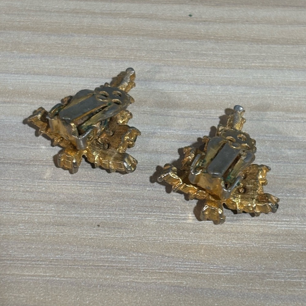 Weiss Christmas Tree Earrings 2 Candles Clip On Rhinestones Vintage